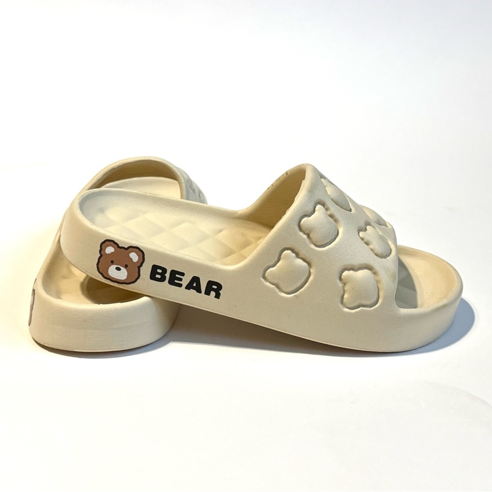 Beige Bear Slides Women’s Sandals Cute Kawaii Cozy Slippers Size